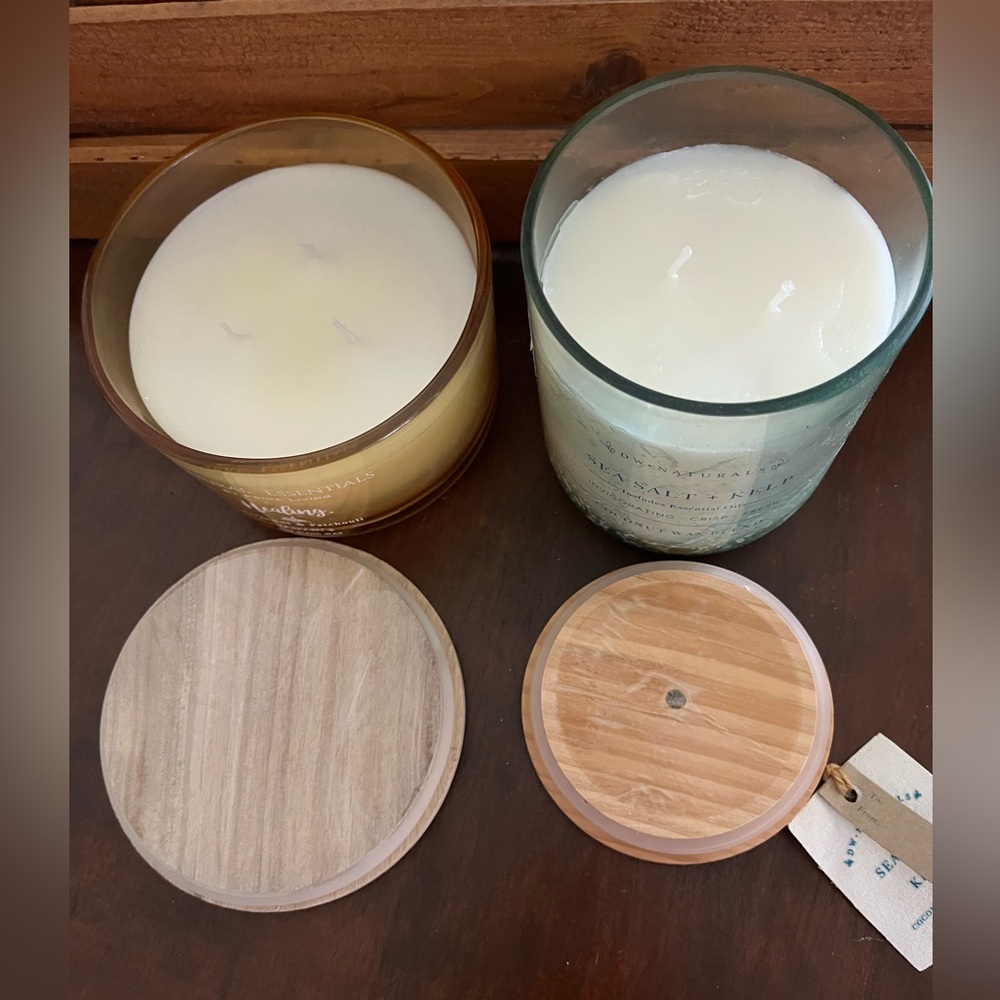 Essentials White Jar Candle Duo with Wooden Lids